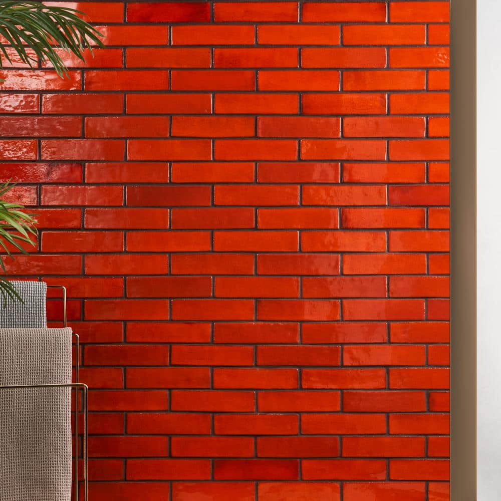 Orion 2" x 8" Glossy Orange Ceramic Subway Tile