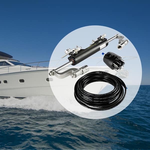 Hydraulic Steering Kit 300HP Hydraulic Steering Compact Cylinder Hydraulic Outboard Steering Kit with Helm Pump for Boat
