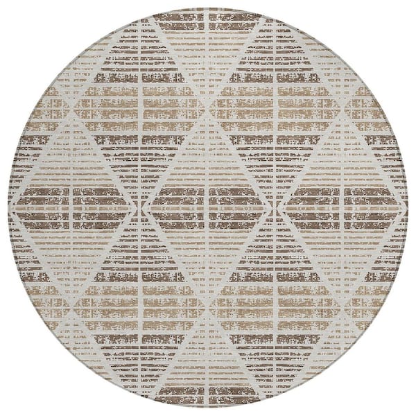 Chantille Machine Washable Indoor/Outdoor Abstract ACN2672 Pearl 8 ft. x 8 ft. Round Rug