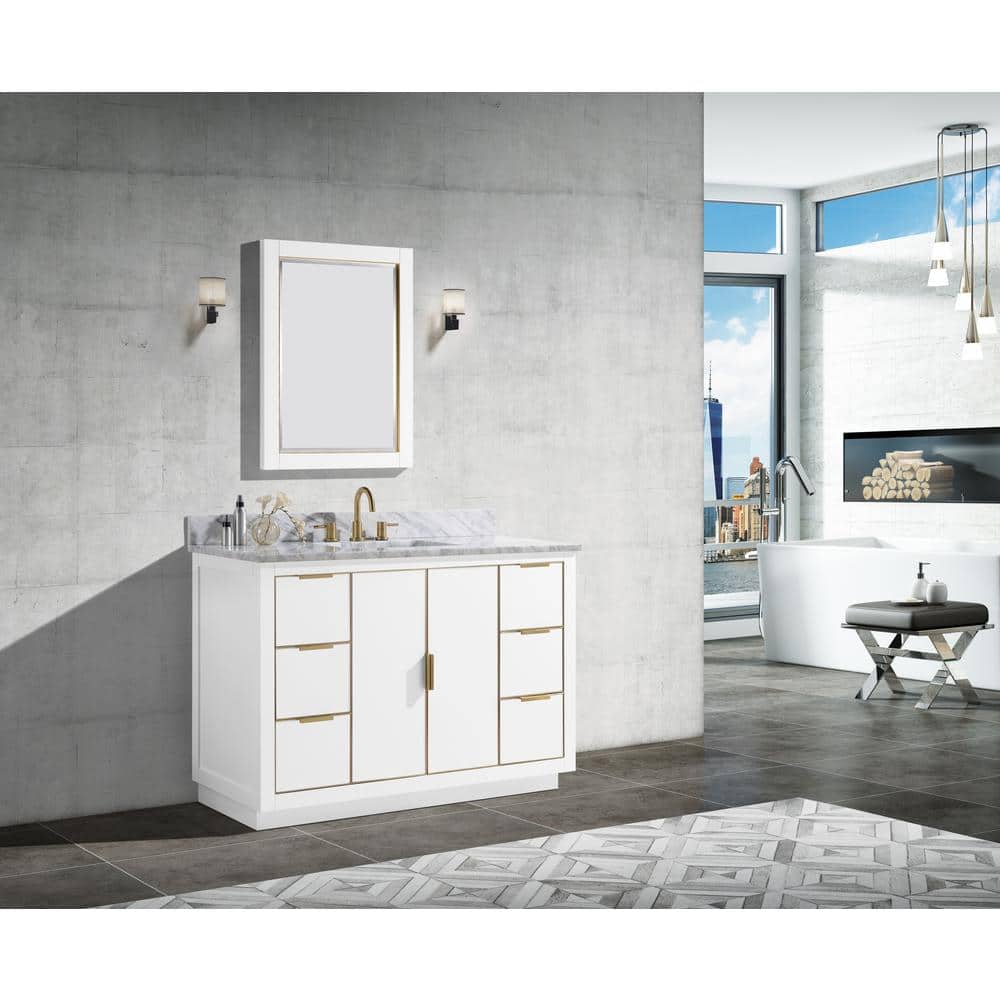 Austen 48" White Solid Wood Bathroom Vanity with Marble Top