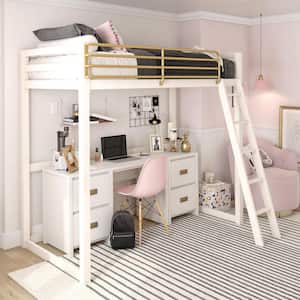 Monarch Hill Haven White and Gold Twin Metal Loft Bed
