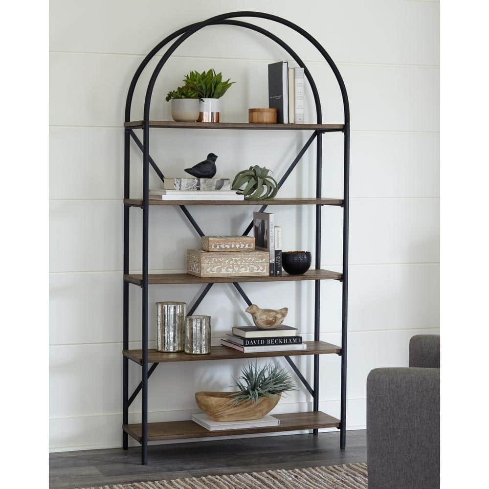 UPC 024052690514 product image for Galtbury 72 in. Tall Black/Brown Metal frame 4-Shelf Standard Bookcase with Exte | upcitemdb.com