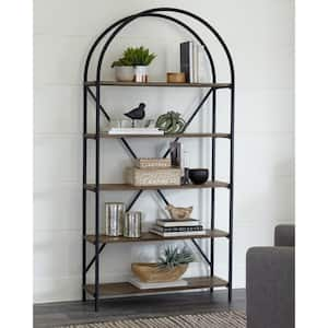 Galtbury 72 in. Tall Black/Brown Metal frame 4-Shelf Standard Bookcase with Exterior Shelves