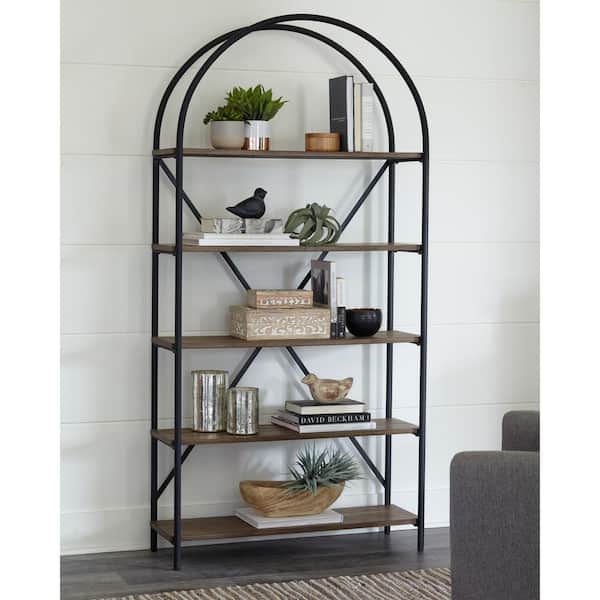 Signature DESIGN BY ASHLEY Galtbury 72 in. Tall Black/Brown Metal frame 4-Shelf Standard Bookcase with Exterior Shelves