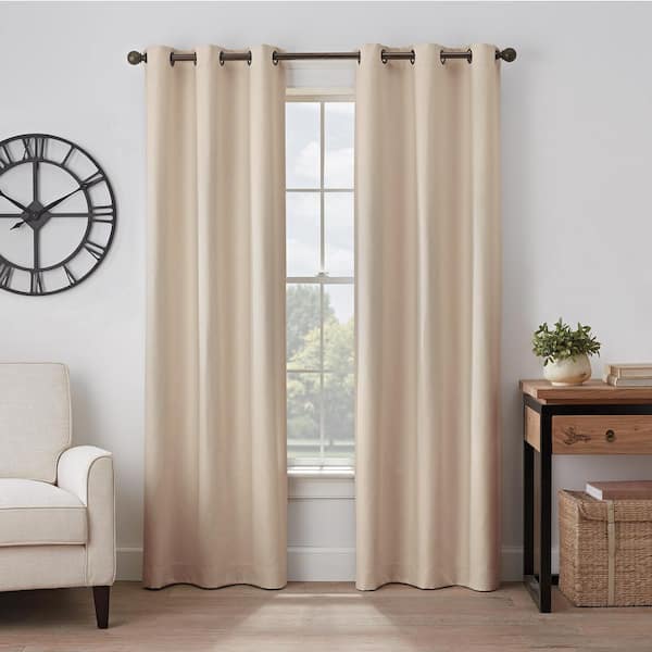 Absolute Zero Gabriella Linen Heathered Solid Polyester 40 in. W x 95 in. L 100% Blackout Single Grommet Top Curtain Panel