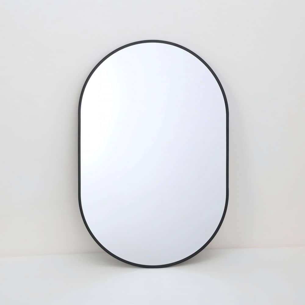 20 in. W x 40 in. H Oval Aluminum Alloy Framed and Tempered Glass Wall Decor Bathroom Vanity Mirror in Matte Black price history on PriceWatchPro