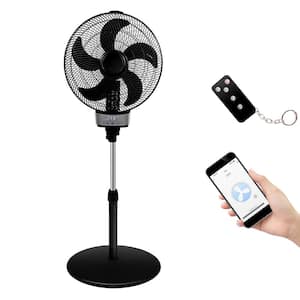 Multi-functional 16 in. 3 Speeds Pedistal Fan in Black Height Adjustable with Timer