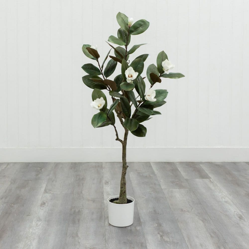 StyleWell 4.2 ft. Artificial Magnolia Tree in White Pot T5342