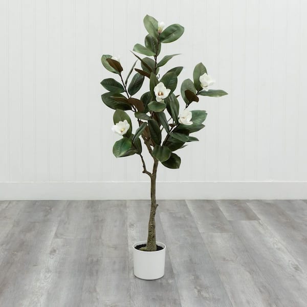 4.2 ft. Artificial Magnolia Tree in White Pot