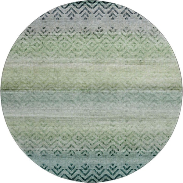 Mayfield Premium Machine Washable Abstract AMF2042 Teal 8 ft. x 8 ft. Round Rug