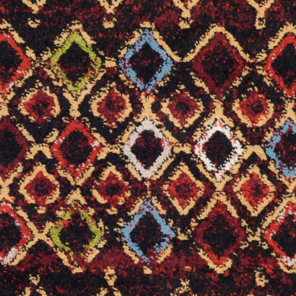 Black and Multicolor Geometric Synthetic Runner Rug, 2'3" x 10'