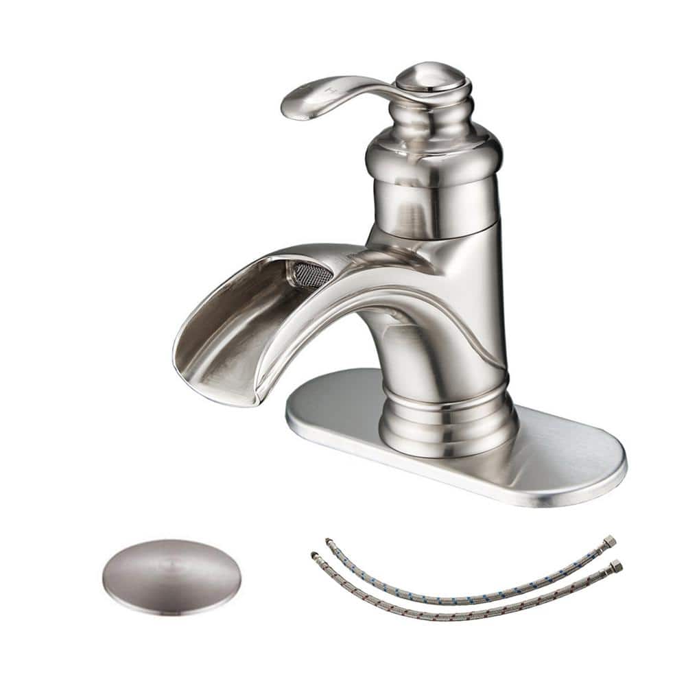 Single Handle Single Hole Bathroom Faucet Waterfall with Deck Plate Pop Up 
