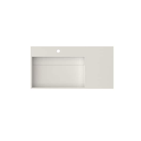 36 x 18 in. Solid Surface Wall Mount Bathroom Left Vessel Sink with Faucet Hole and Drain Cover