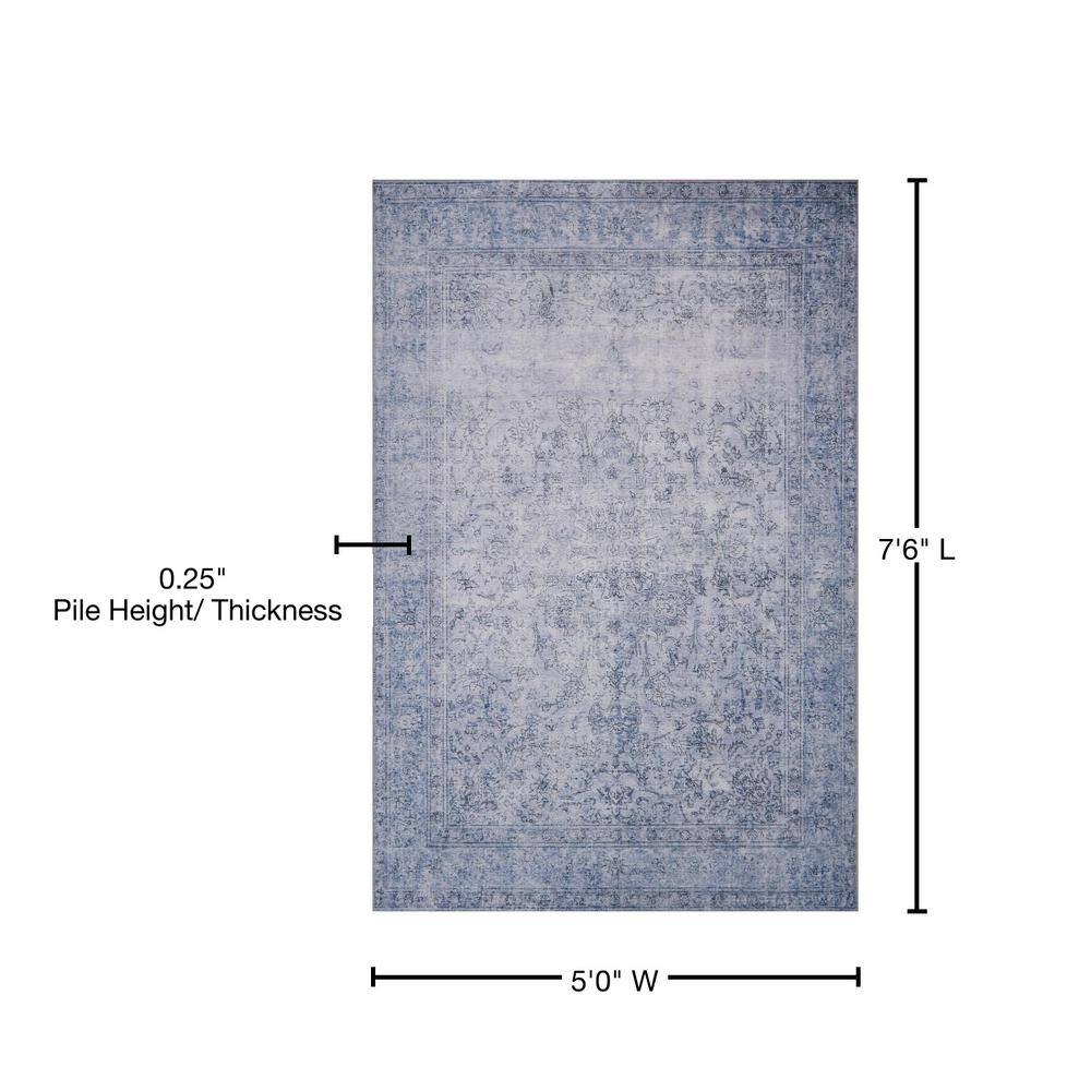 Slate Blue Hand-Knotted Low Pile Area Rug