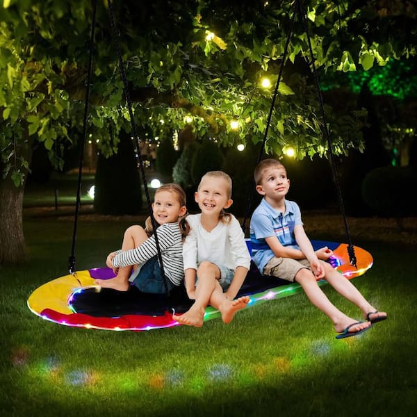 60 in. Saucer Swing with LED Lights 700 LBS Platform Tree Swing with Adjustable Ropes