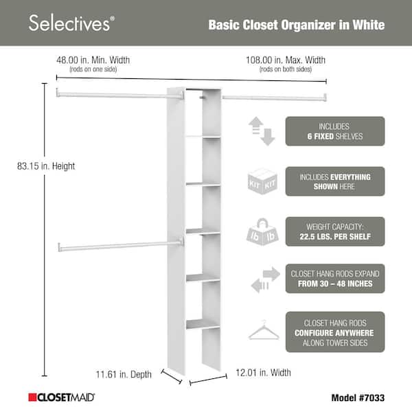 ClosetMaid Selectives 12 in. W White Custom Tower Wall Mount 6-Shelf ...