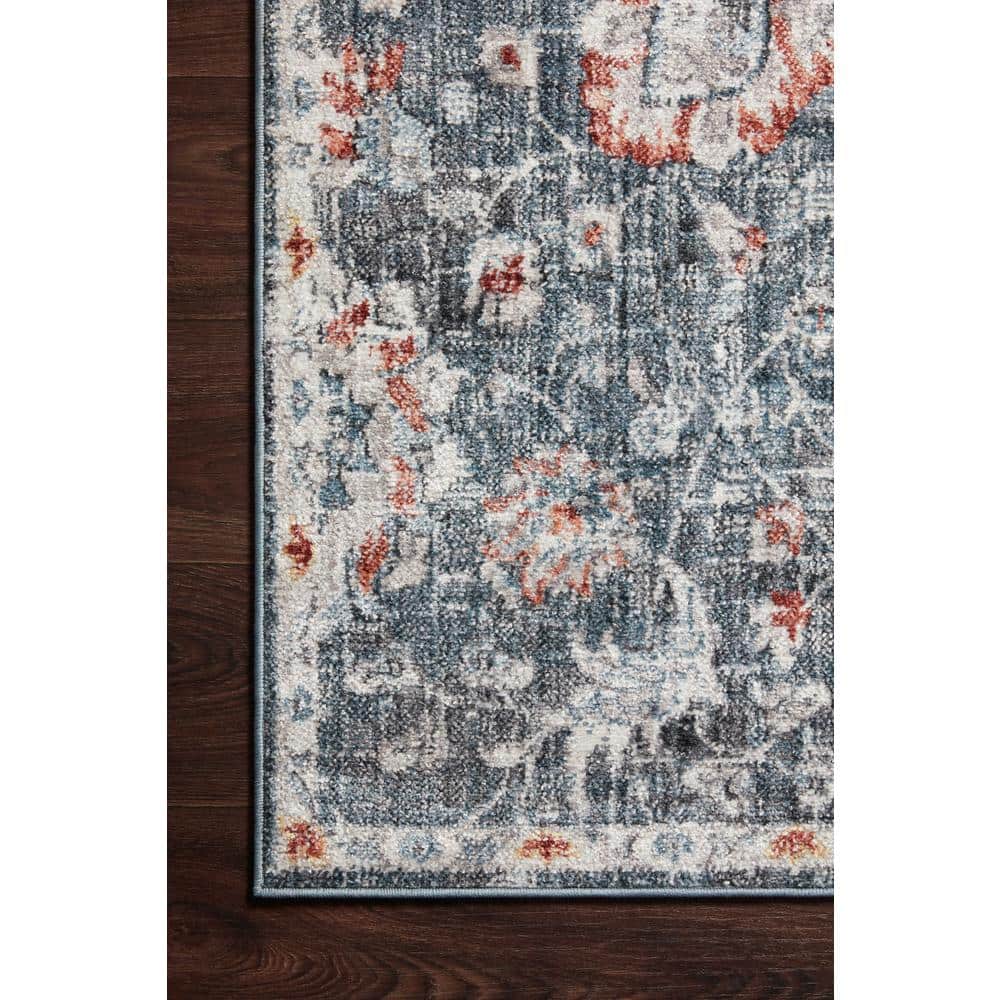 Cassandra Blue and Rust Stain-Resistant Synthetic Area Rug