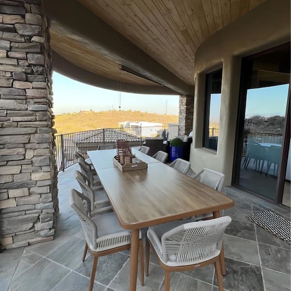 11-Piece Aluminum Outdoor Dining Set Teak Patio Furniture Set Wicker Table and Chairs with Cushions