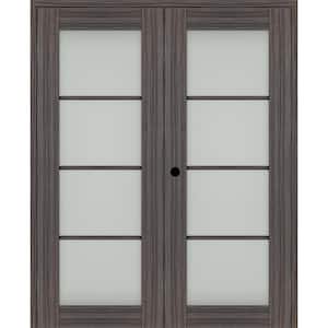 Paola 72 in. x 80 in. Right Hand Active 4-Lite Frosted Glass Gray Oak Wood Composite Double Prehung French Door