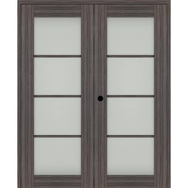Belldinni Paola 36 in. x 80 in. Right Hand Active 4-Lite Frosted Glass Gray Oak Wood Composite Double Prehung French Door
