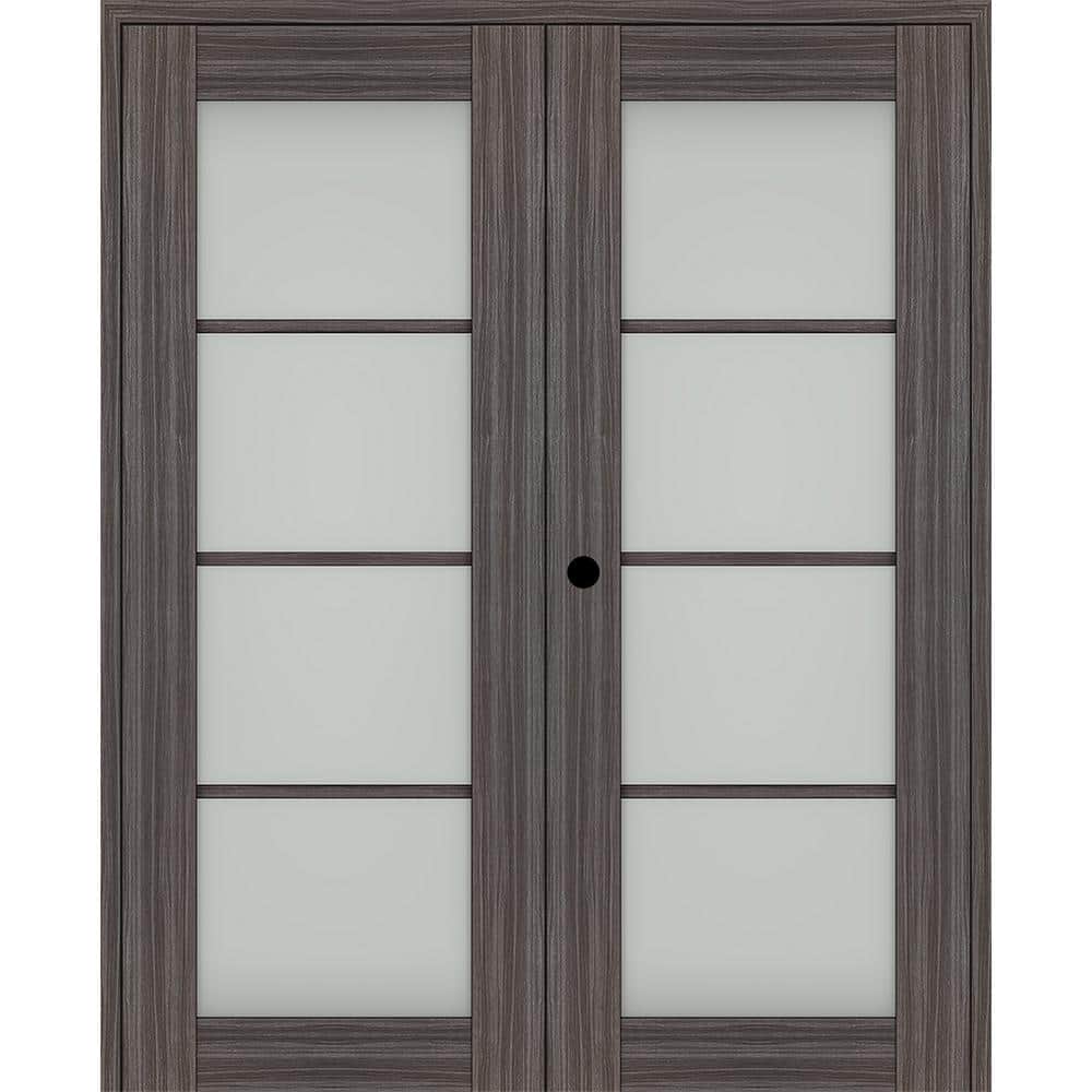Paola 60 in. x 80 in. Right Hand Active 4-Lite Frosted Glass Gray Oak Wood Composite Double Prehung French Door price history on PriceWatchPro