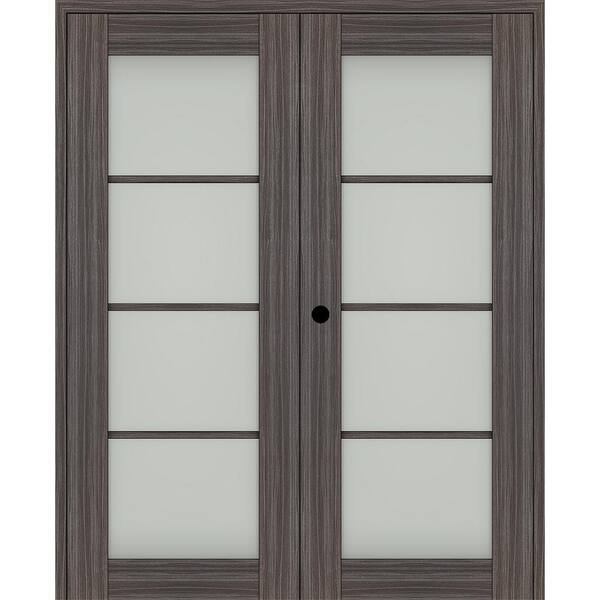 Belldinni Paola 60 in. x 84 in. Right Hand Active 4-Lite Frosted Glass Gray Oak Wood Composite Double Prehung French Door