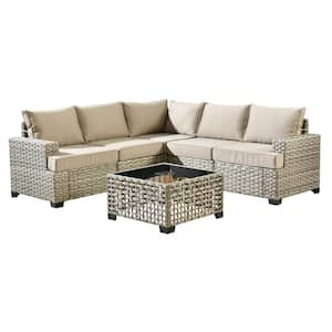 Ulrica 6-Piece Wicker Outdoor Sectional Set with Biege Cushions