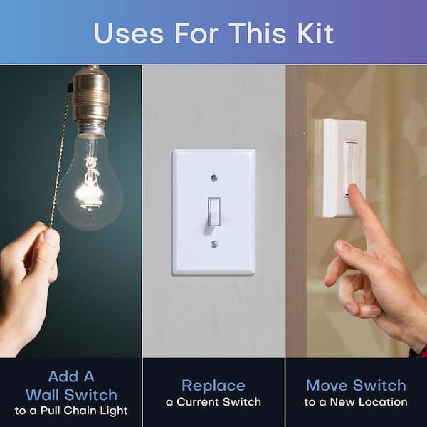 RunLessWire Simple Wireless Light Switch Kit, No-Wires and Battery-Free  Light Switches for Home (1 Receiver and Light Switch) RW9-SKWH The Home  Depot