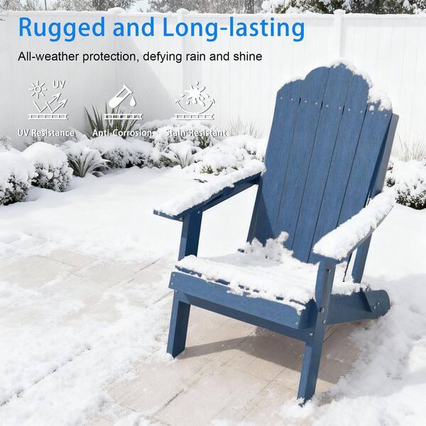 SANLUCE Navy Blue Plastic Foldable Adirondack Chair Lawn Patio