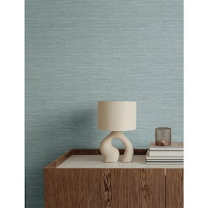 Sheehan Light Blue Faux Grasscloth Textured Non-pasted Paper Wallpaper