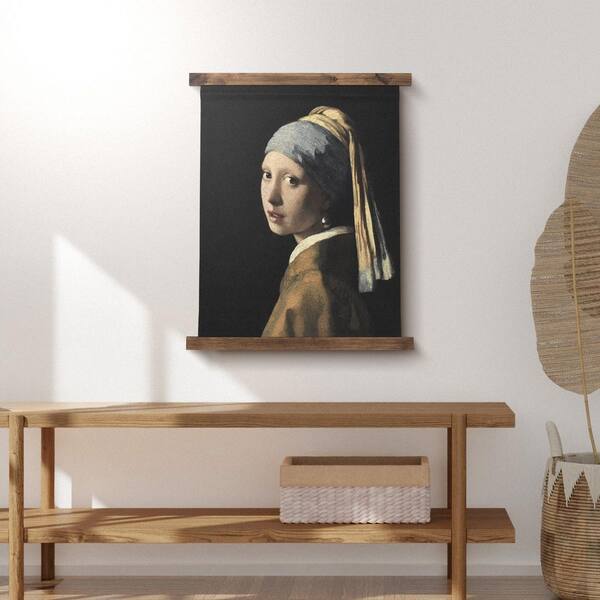 Girl with a Pearl Earring Tapestry Vintage Hanging Canvas Wall Art by Johannes Vermeer, Brown, Beige 22.12 in. H