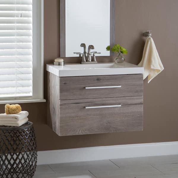 Domani Larissa 31 in. W x 19 in. D x 22 in. H Single Sink Bath Vanity in White Washed Oak with White Cultured Marble Top