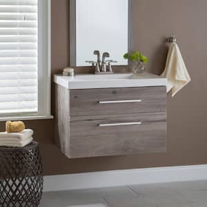 Larissa 31 in. W x 19 in. D Wall Hung Bath Vanity White Washed Oak with Cultured Marble Vanity Top in White with Sink