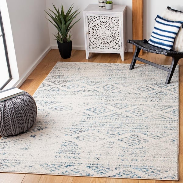 Tulum Ivory/Turquoise 8 ft. x 10 ft. Striped Tribal Geometric Area Rug