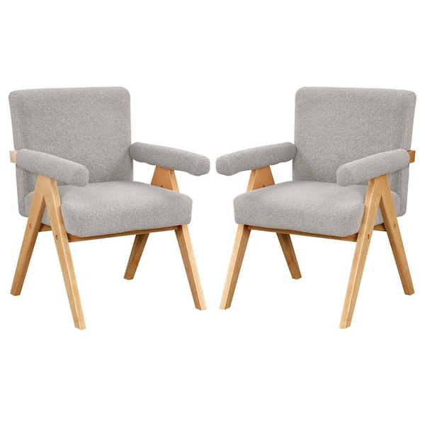TIRAMISUBEST TD Garden Velvet Outdoor Lounge Chair Retro Modern Wood Armchair with Gray Cushion