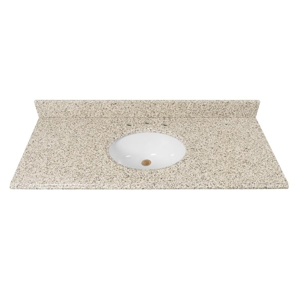 Home Decorators Collection 49 in. W x 22 in D Granite White Round Single Sink Vanity Top in Beige