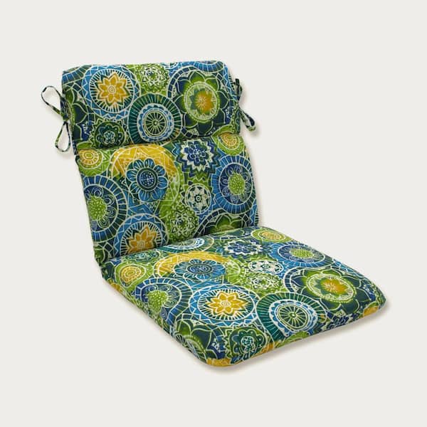 Pillow Perfect Medallion Outdoor/Indoor 21 in. W x 3 in. H Deep Seat, 1 Piece Chair Cushion with Round Corners in Blue/Green Omnia