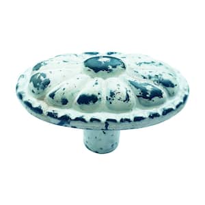 Floral Bead 2 in. (50 mm) Distressed White Patina Cabinet Knob
