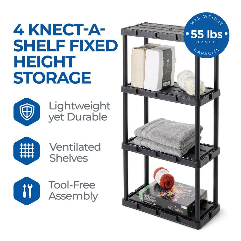 Versatile 24'' Black Plastic 4-Shelf Storage Organizer