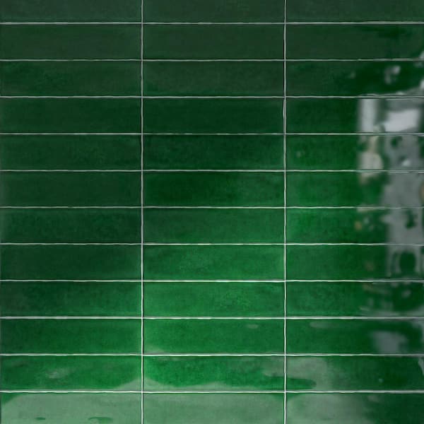 MOLOVO Rustic Victorian Green 2.95 in. x 11.81 in. Polished Ceramic Subway Tile Sample