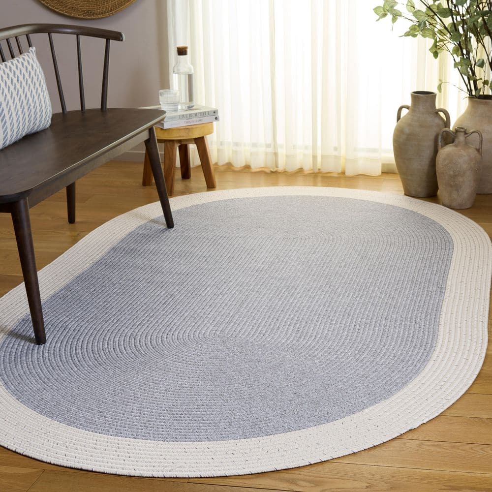Braided 6 ft. x 8 ft. Oval Gray/Ivory Border Modern Washable Area Rug price history on PriceWatchPro