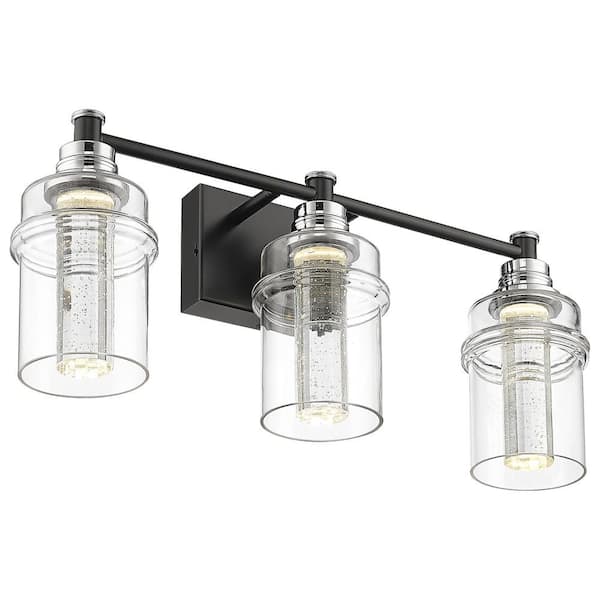 ZACHVO 22 in. 3-Light 3CCT LED Chrome Black Vanity Light Over Mirror with Clear Glass Shade