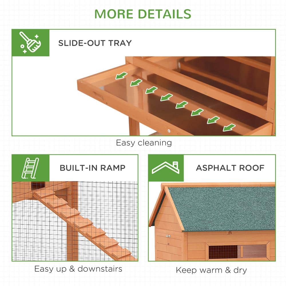 Large Orange Wooden Chicken Coop with Nesting Box and Run