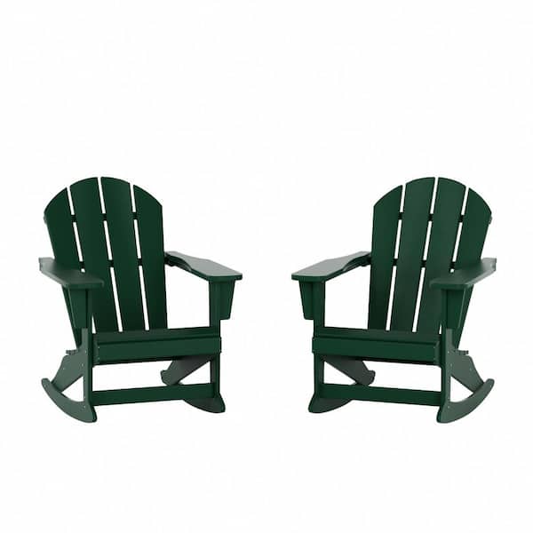 Laguna 2-Pack Fade Resistant Outdoor Patio HDPE Poly Plastic Classic Adirondack Porch Rocking Chairs in Dark Green