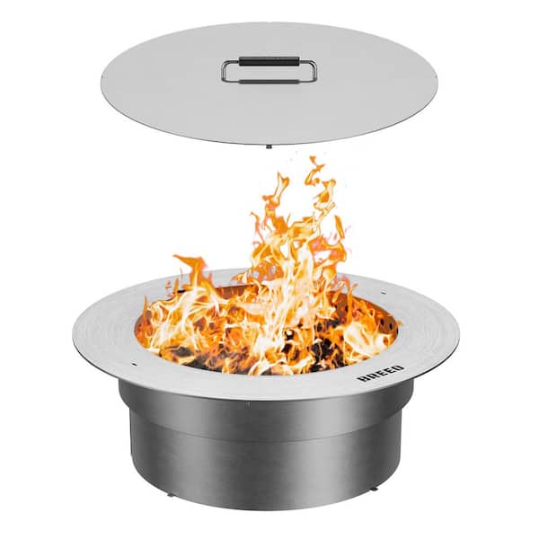 Zentro 24 in. D x Round Metal Wood Burning Fire Pit Ring in Stainless/Low Smoke
