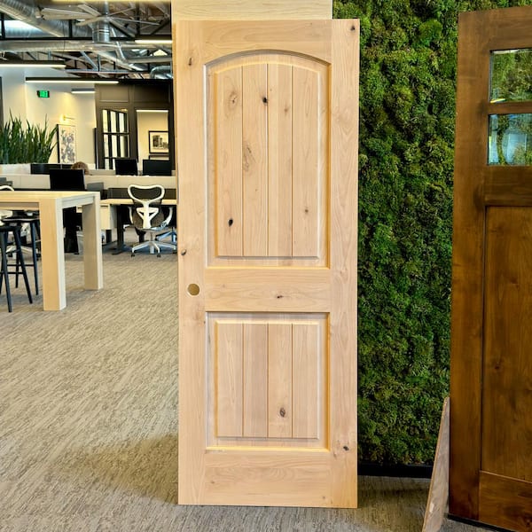 DIY 32 in. x 80 in. Knotty Alder Right-Hand Unfinished V-Groove Wood Single Interior Door Kit w/ Quick Assemble Jamb