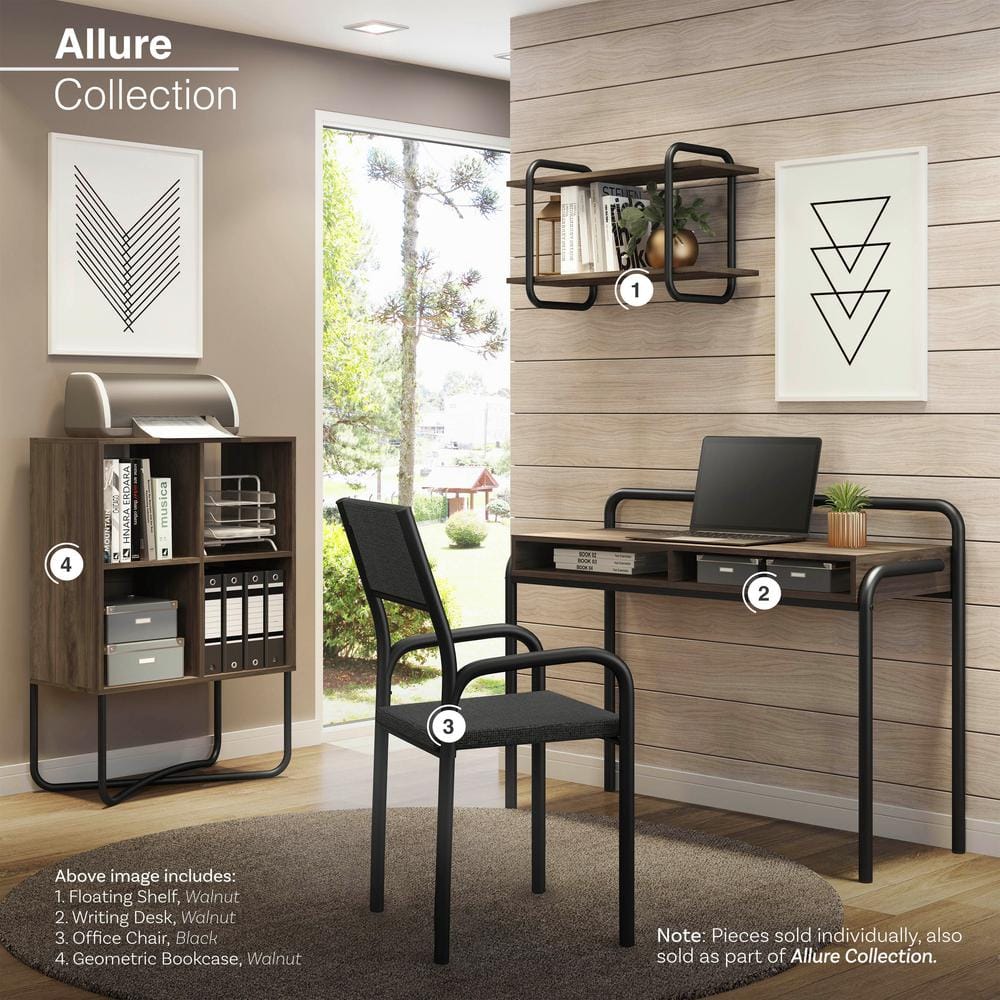 Modern Symmetrical 2-Tier Walnut Bookcase with Steel Cross-Legs
