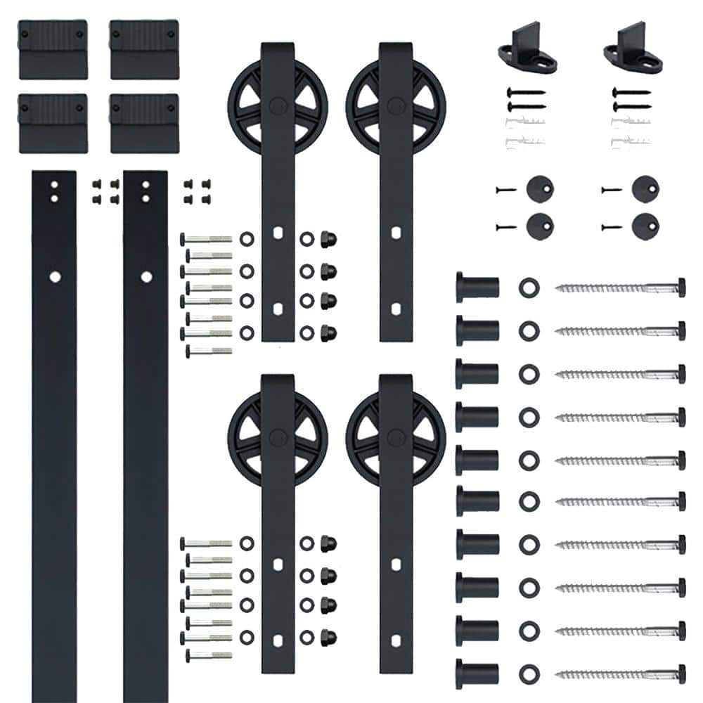 Quiet Glide in Bypass Black Sliding Barn Door Hardware and Track Kit NT140008W08BP -
