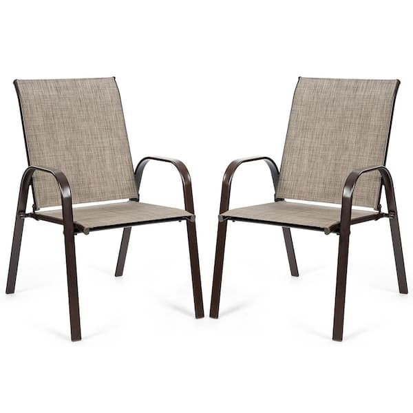 Costway Gray Outdoor Dining Chair Deck Yard with Armrest Set of 2