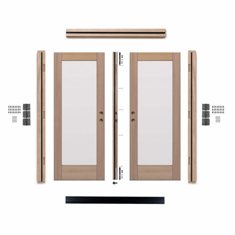 G101 32 in. x 80 in. Right Inswing Mahogany Wood Full Lite Clear Glass Double Front Door Kit with Quick Assemble Jamb price history on PriceWatchPro